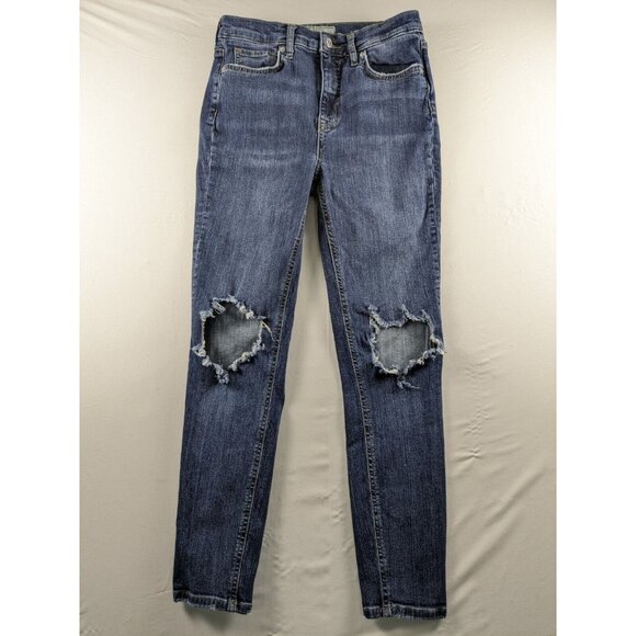 Free People Jeans Women's 28 Ripped Knee Skinny Stretch Denim Distressed Dark - Picture 1 of 5